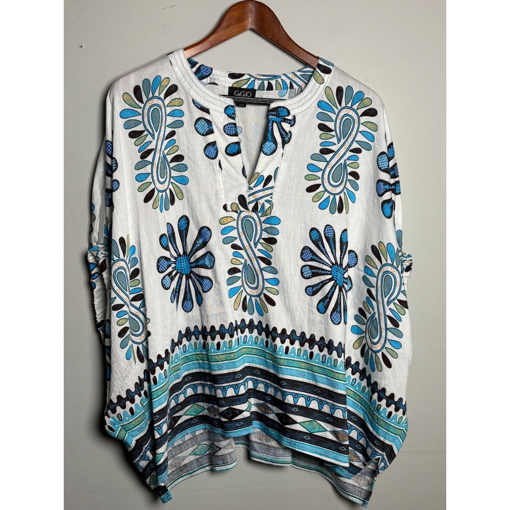 GIGIO Paisley Tunic Blouse Boho Oversized Coastal Relaxed Small